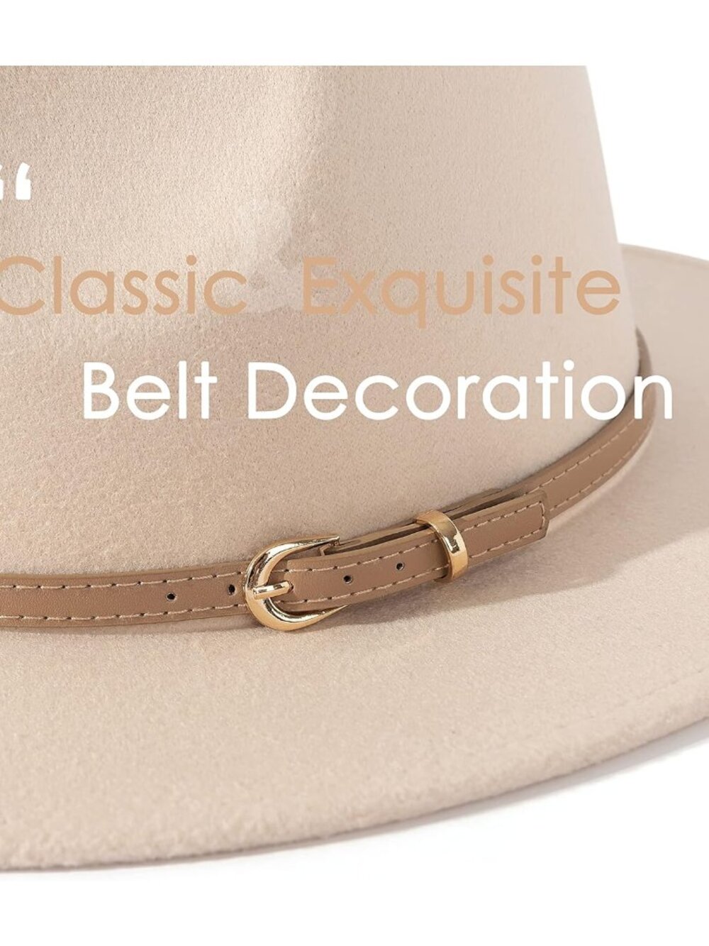 Women Classic Felt Fedora Wide Brim Hat with Belt Buckle - Picture 3 of 9